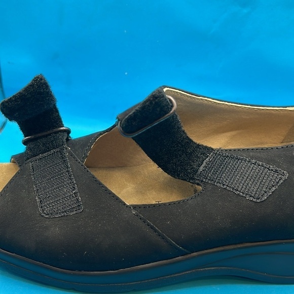 Fits By Theresia M Nubuck Leather Wedge Sandals Genua Two Strap 5  Women’s black - Picture 3 of 9